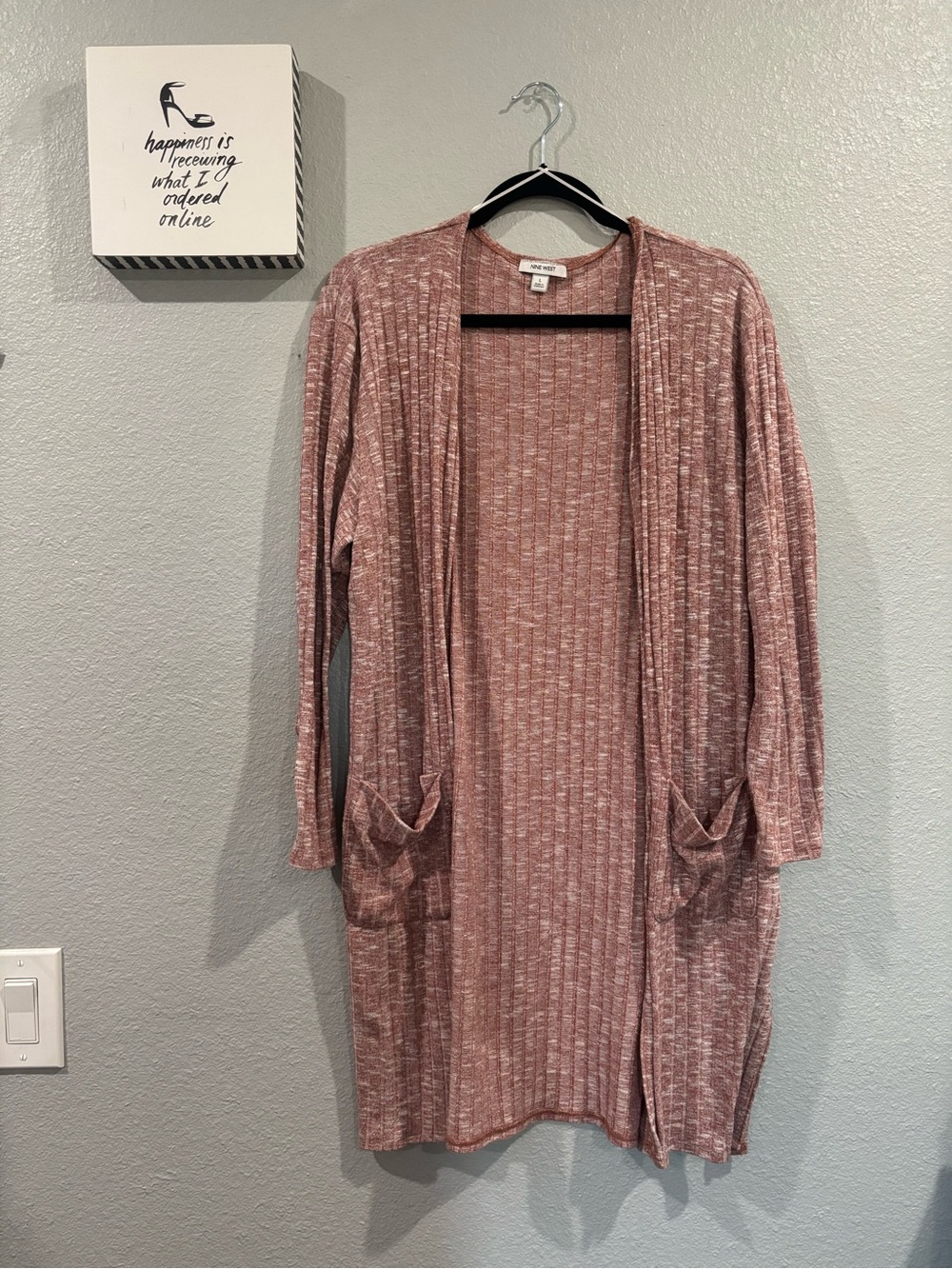 Nine West Dusty Rose Open-Front Ribbed Cardigan
